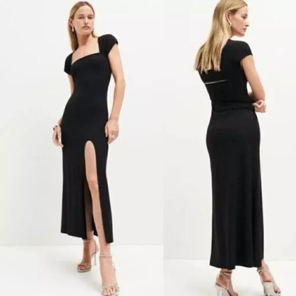 Reformation Dresses & Skirts - REFORMATION Midi Dress Womens Medium Harlyn Black Cut Out Short Sleeve Medium